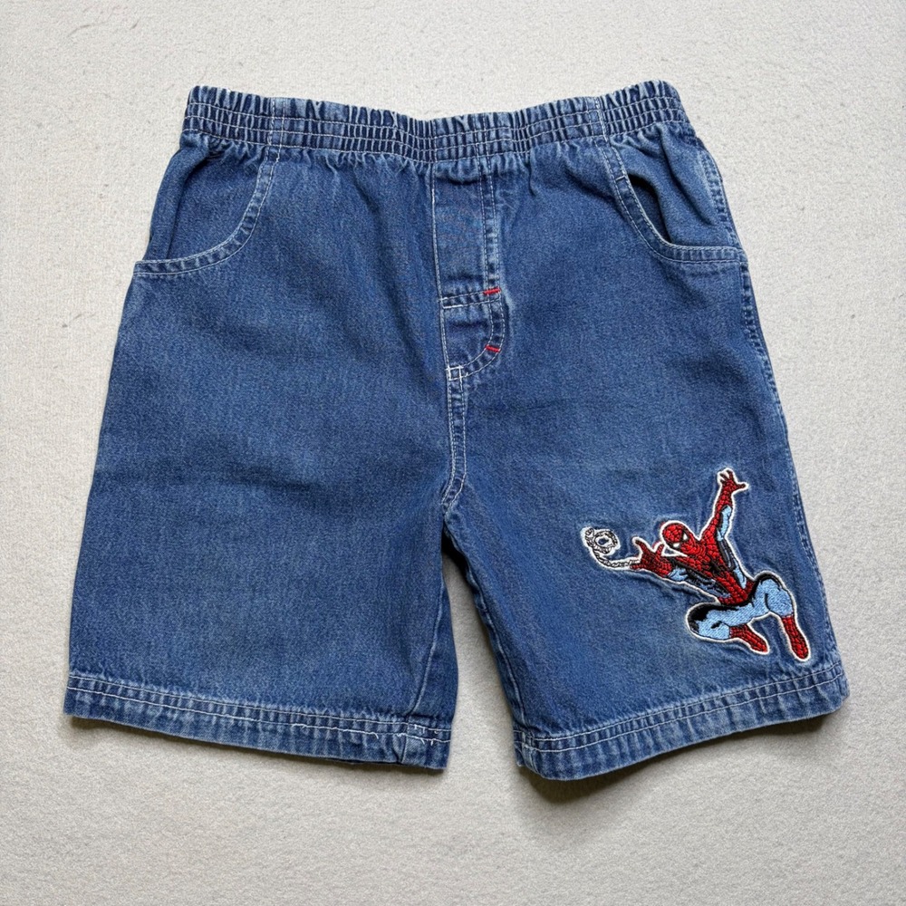 Marvel Spider-Man Denim Shorts Kids 6 Blue Embroidered Vintage Kidcore Carpenter